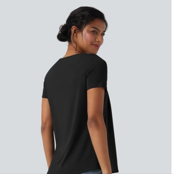 Halara Square Neck Short Sleeve Casual Top Black Lg - Picture 2 of 6